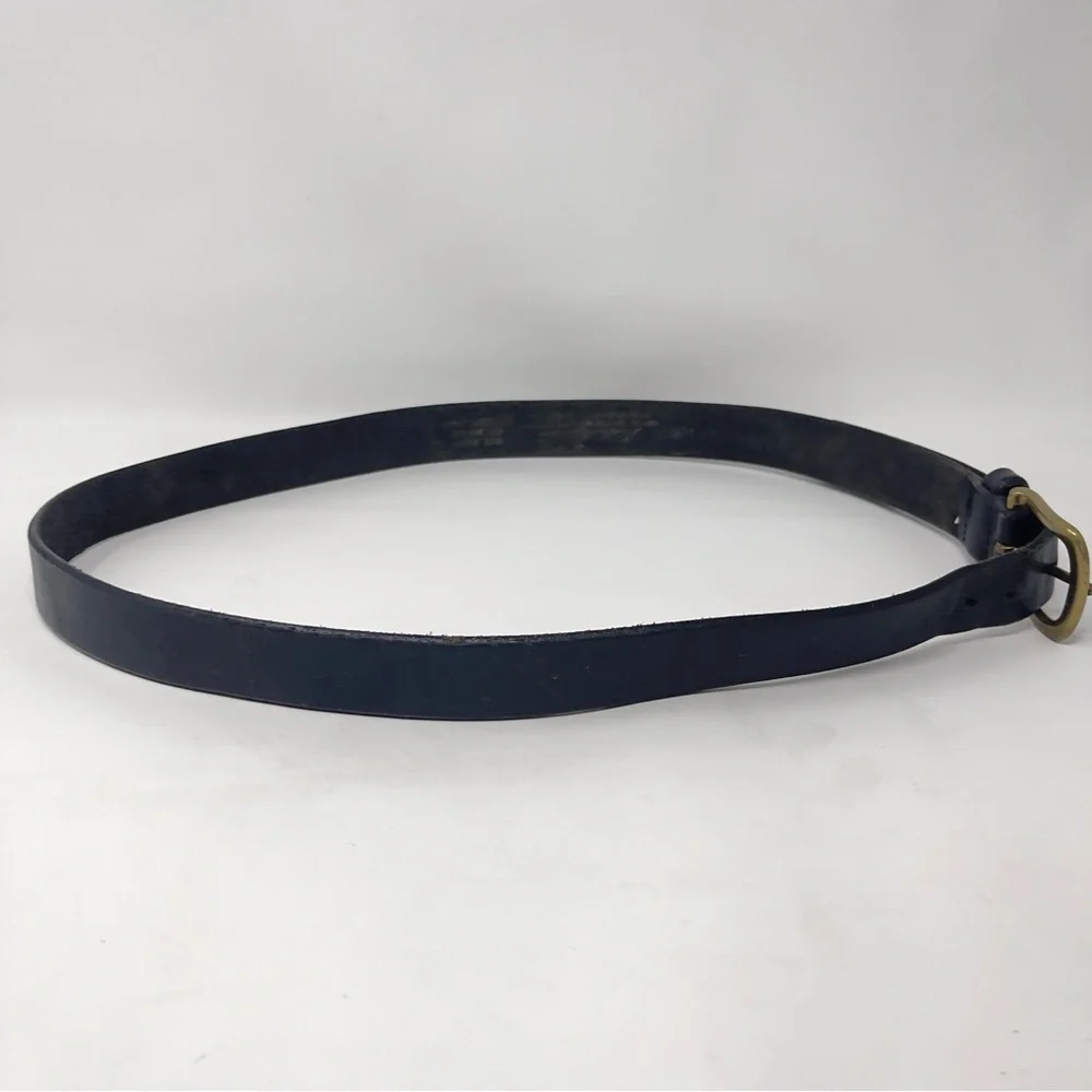 Vintage Eddie Bauer Black Thick Leather Belt, Brass Buckle Classic‎